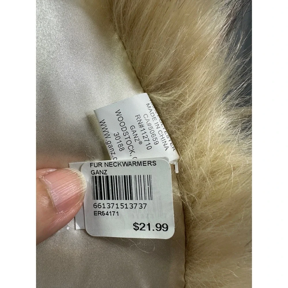 Ganz Faux‎ Fur Collar Scarf Tan Cream Satin Lined with Loops 35 Inch Accessory